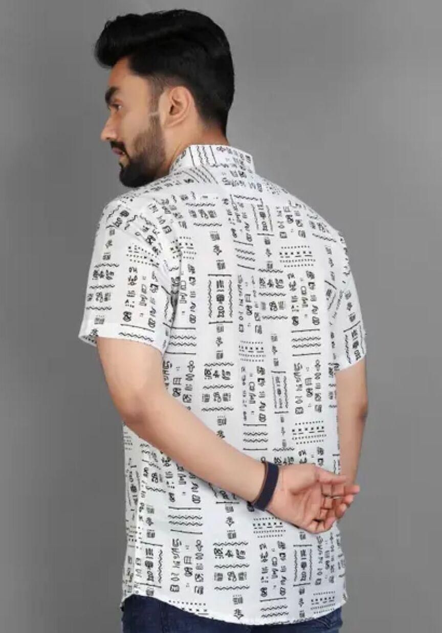 Men's Printed Half Sleeves Shirt White