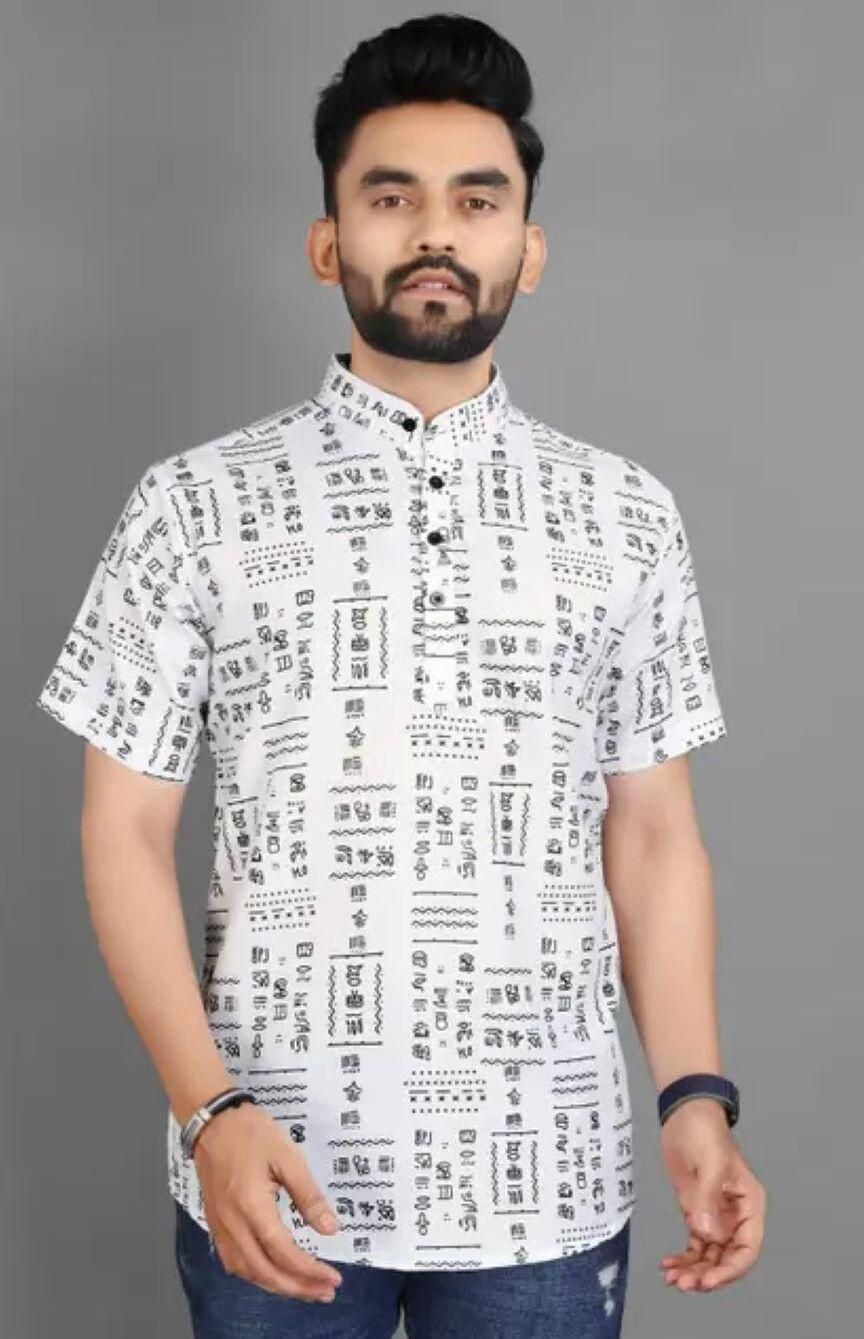 Men's Printed Half Sleeves Shirt White